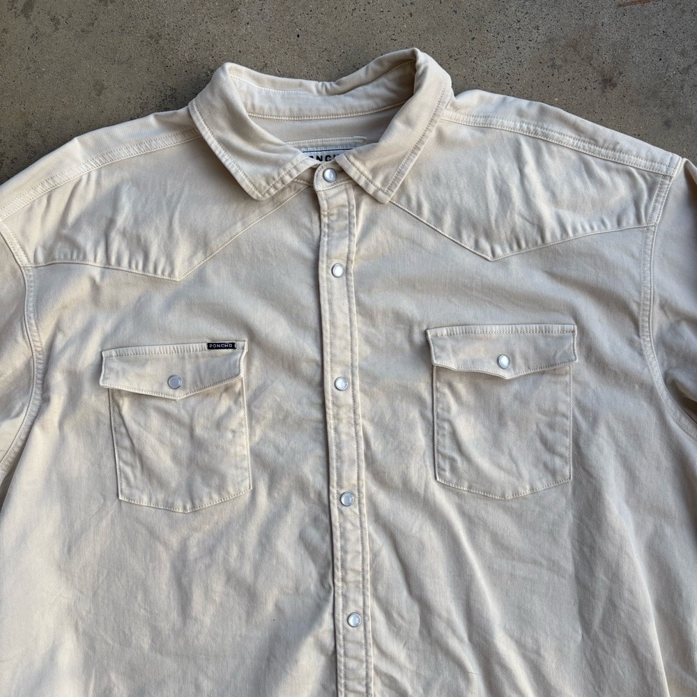 Poncho Western Long Sleeve Pearl Snap Shirt Men's XL Heavy Duty Canvas Tan - Picture 3 of 8